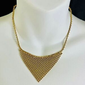 Gold Toned Chainmail Choker Mesh Necklace Triangular PRETTY 1366